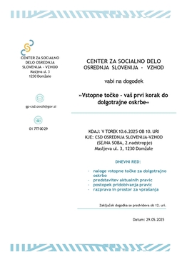 Vabilo CSD Domžale na dogodek - Vstopne točke - vaš prvi korak do dolgotrajne oskrbe